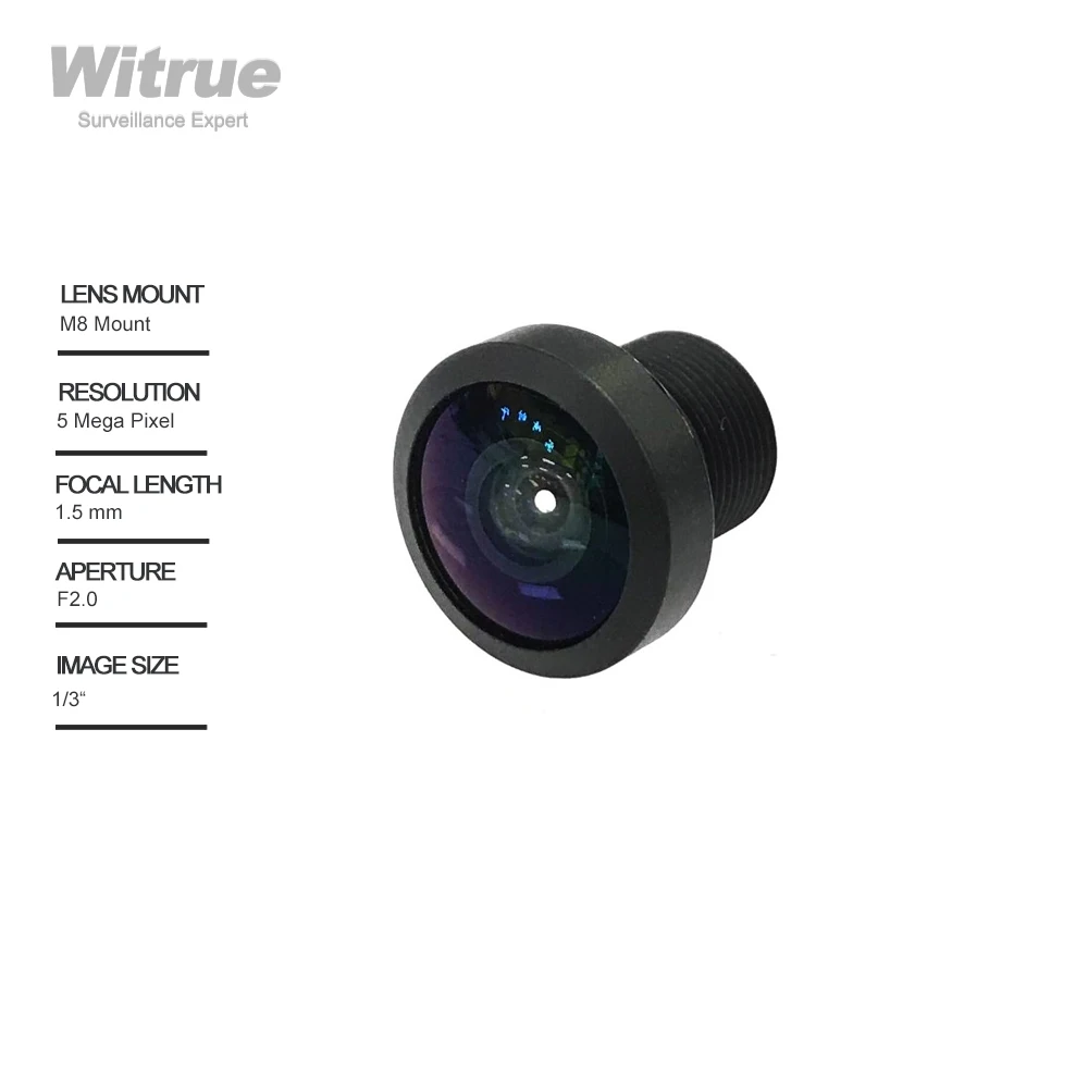 Waterproof lens IP68 M8 Mount 5MP 1.5mm Fisheye 200 Degree F2.0 1/3