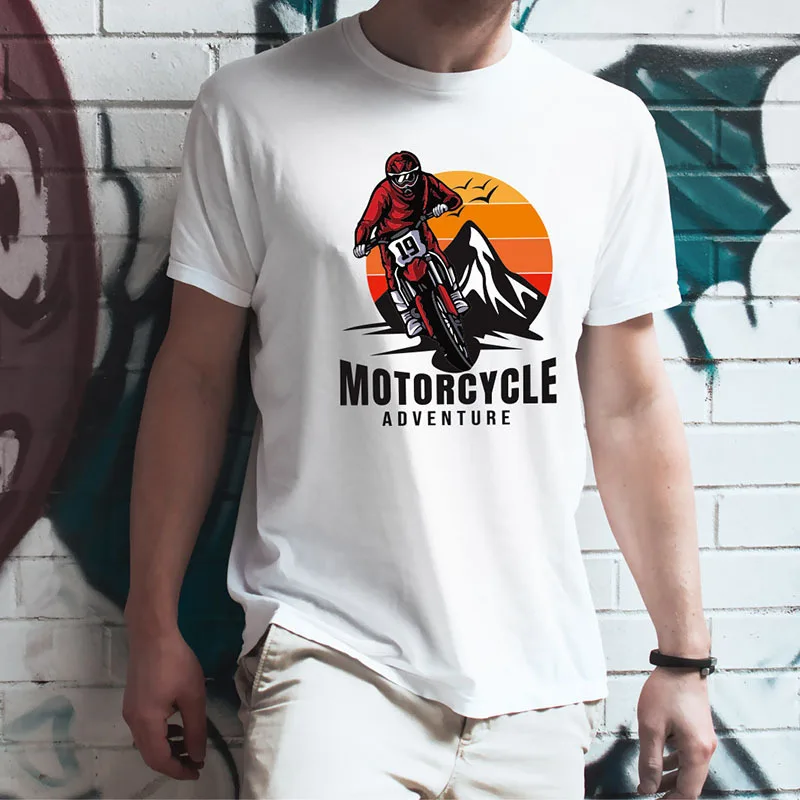 Hot Sale Motorcycle Men T Shirt Motorbike Heart Beat Cotton Brand T Shirt Men Fashion Moto Biker Round Collar Graphic T Shirts