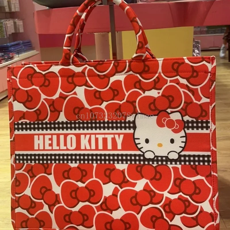 Miniso Sanrio Hello Kitty Canvas Tote Bag for Women Cute Cartoon Large Capacity Shopping Bag Commuter Handbag My Melody Bags