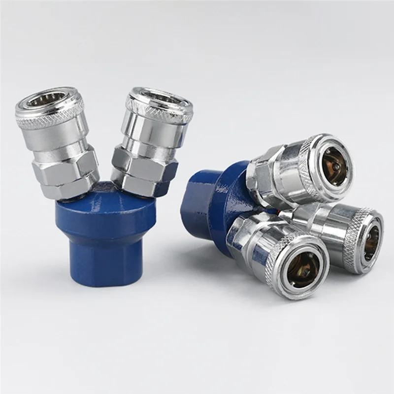 T21C 1Set Quick Connector Air Compressor 2 Way 3 Way Multi Hose Coupler Fitting Round Two