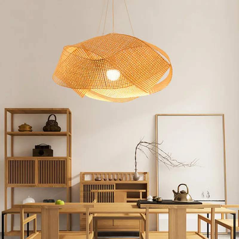 Wabi Sabi Rattan Pendant Lamp Handwoven Irregular Twisted Rattan Shade Hanging Light Dining Table Bedroom Cafe Home Lighting