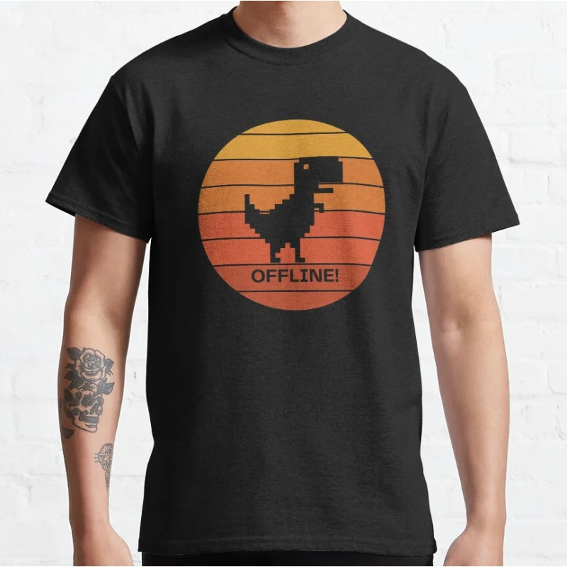 OFFLINE dinosaur computer geek nerds Funny 404 t rex 90s cartoon pixel video game dinosaur T-shirt for men large size Adult Tops