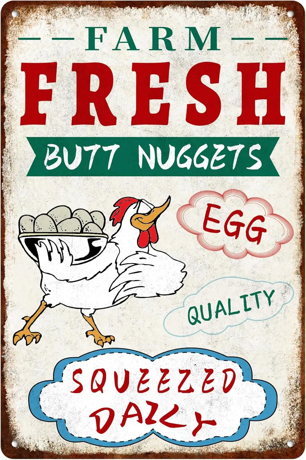 1p,Farm Fresh Tin Sign Butt Nuggets Egg Squeezed Daily Funny Humorous Chicken Metal Signs Artistic Decorations Poster For Farm f