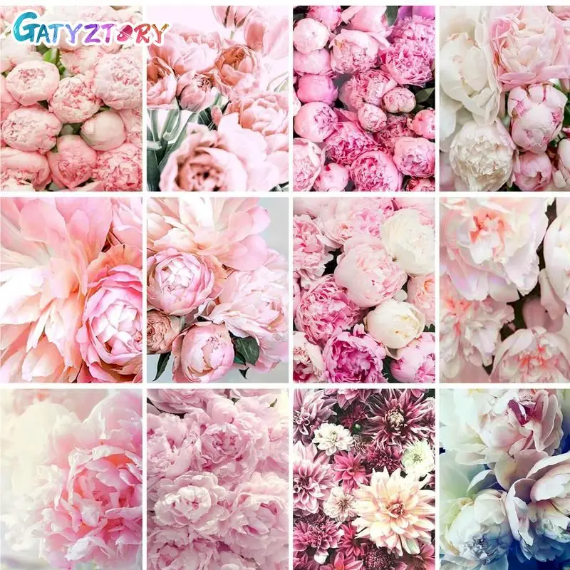 

GATYZTORY Diy Painting By Numbers Handpainted Flowers Pink Rose Unique Gift Adults Crafts Picture Paint Decorative Paintings Art