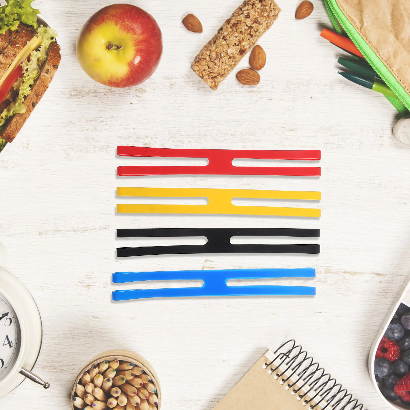 

4Pcs Flexible Silicone Tableware Straps H- -Shape Reusable Elastic Bands for Box Fixing Portable Cooking Camping