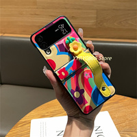 Korean Cute Floral Wrist Strap Rainbow Flower Oil Painting Case for Samsung Galaxy Z Flip 3 4 5  5G Z Flip6 ZFlip6 Back Cover