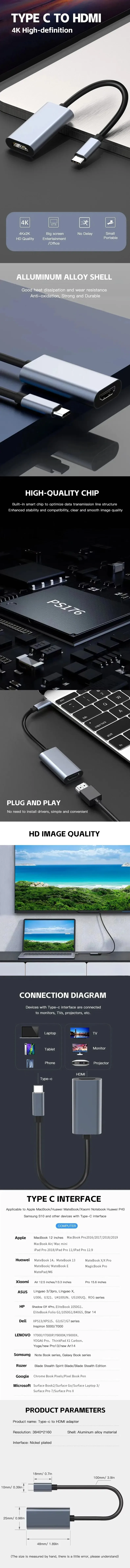 4K 60Hz Typ C zu HDMI Adapter USB 3.1 HUB HDTV Konverterkabel für iPhone 15 TV Konverter für PC MacBook iPad Samsung Laptop – Detail 13