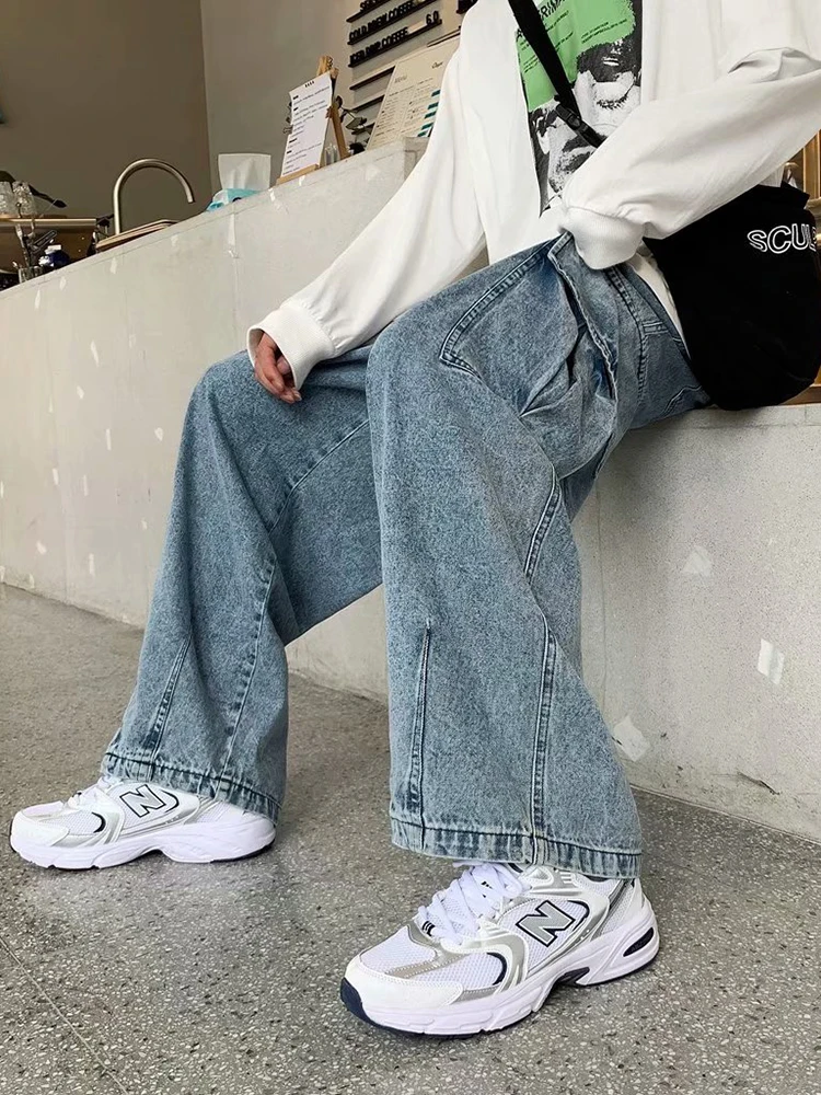 Baggy Jeans Men\'s Oversize Streetwear Fashion Wide Leg Cargo Pants Hip Hop Harajuku Multi-Pocket Denim Trousers Black Blue