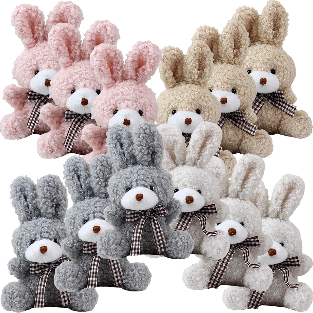 Porte-clés lapin pelucheux en coton PP pour filles, cadeaux de fête, animaux en peluche, matiques, jouets pour enfants, 12 pièces