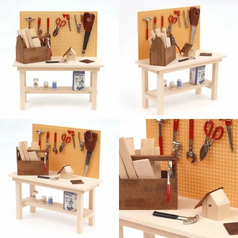 1:12 Scale Dollhouse Miniature Furniture Set Workbench with Accessories Scene Decoration