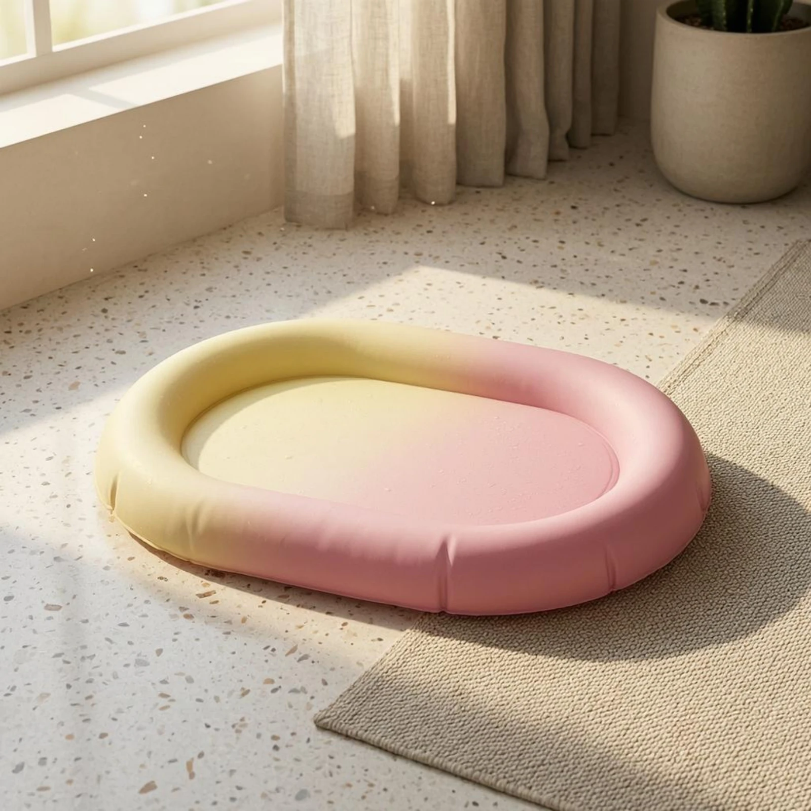 Pet Cooling Bed Inflatable Rim Oval Raised Rim Dog Bed Animal Accessory Layered Design PVC for Warm Weather