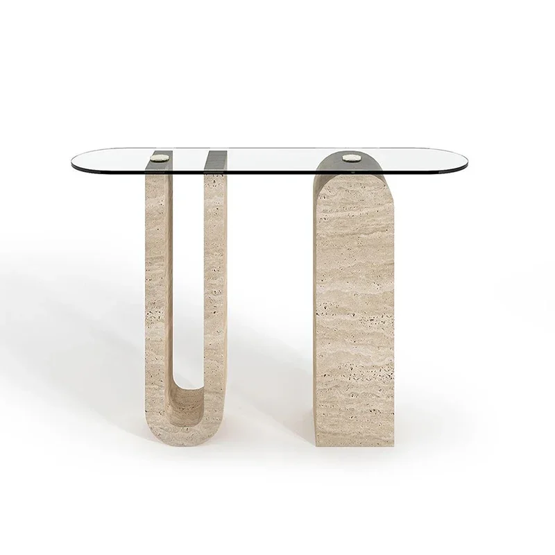 

Nordic light luxury natural travertine entrance table minimalist aisle against the wall simple case