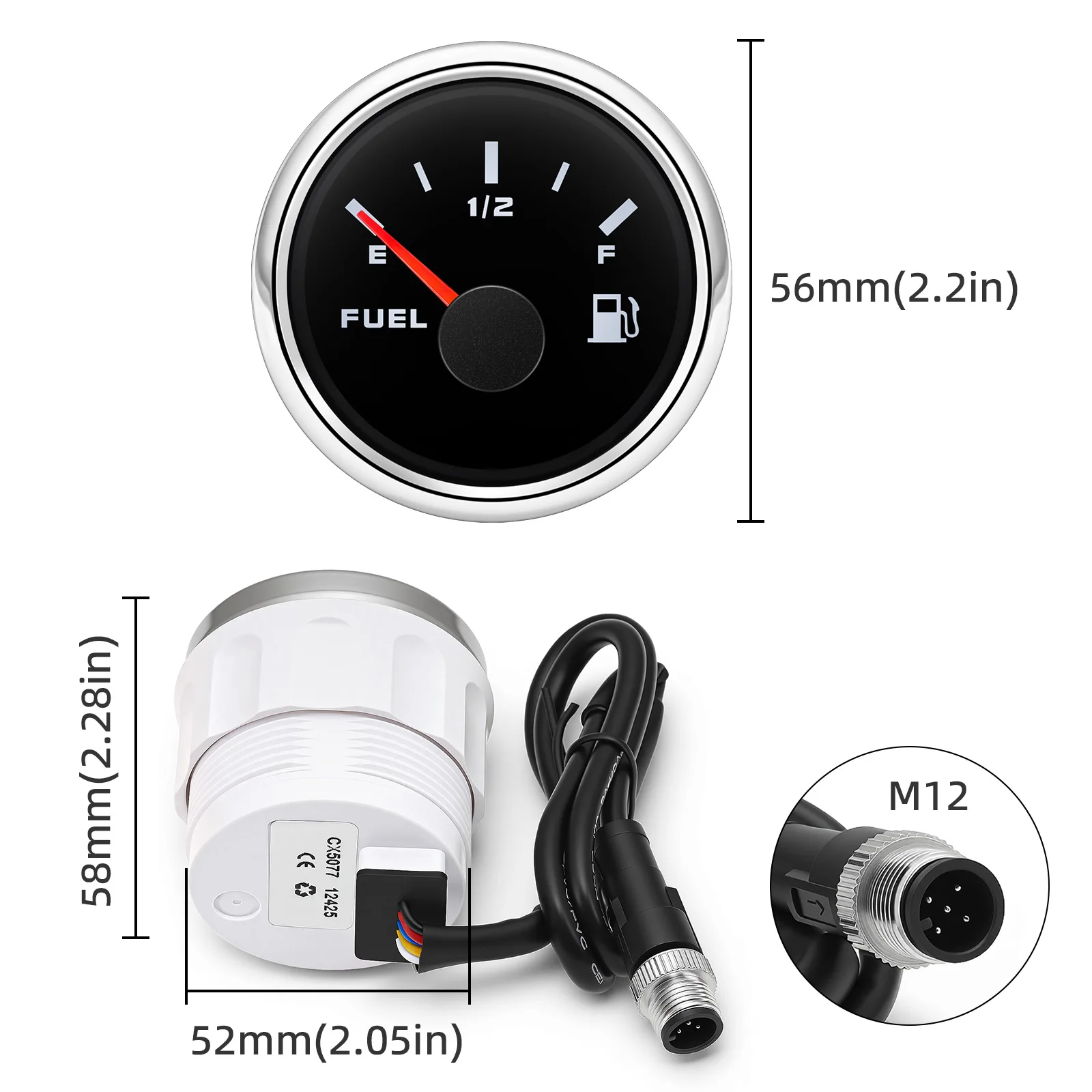 NMEA2000 52mm Marine Fuel Level Indicator Pointer Fuel Gauge Meter NMEA 2000 12V 24Volts for Marine Boats Yacht
