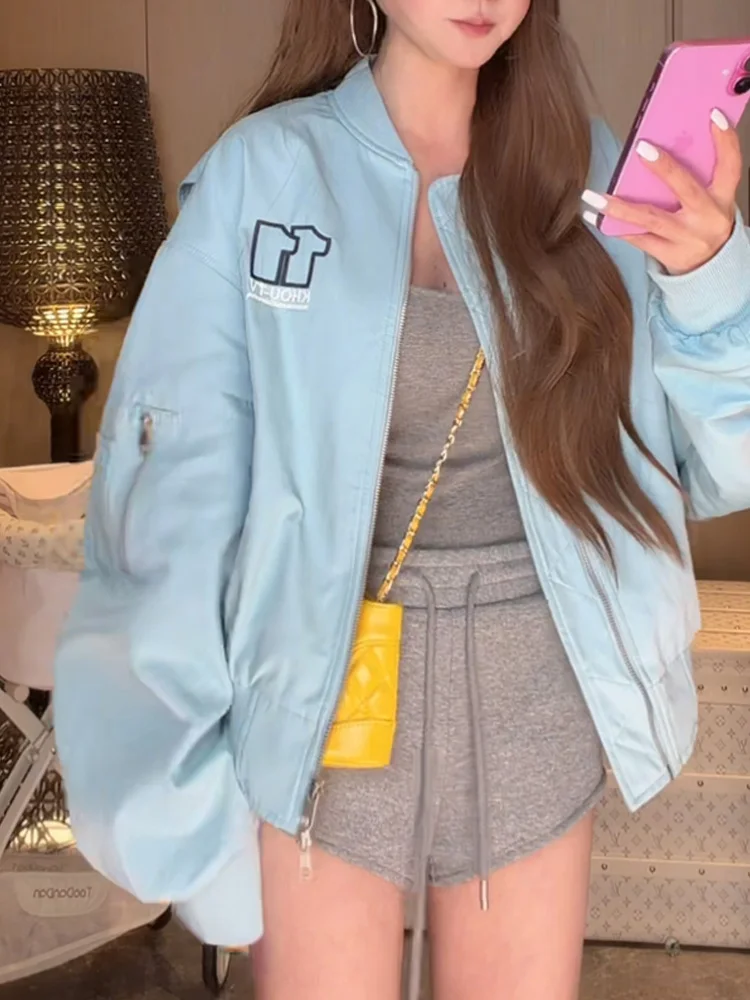 Unique Embroidered Letter Baseball Jacket Women's Spring Autumn Short Flight Jacket Cleanfit Style Waist-Cinching Design