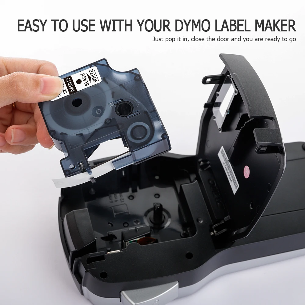 45013 Typewriter Ribbon Black on White 6/9/12/19/24mm Compatible for Dymo D1 Label Tape for Dymo Labeling Machine LM160 LM280