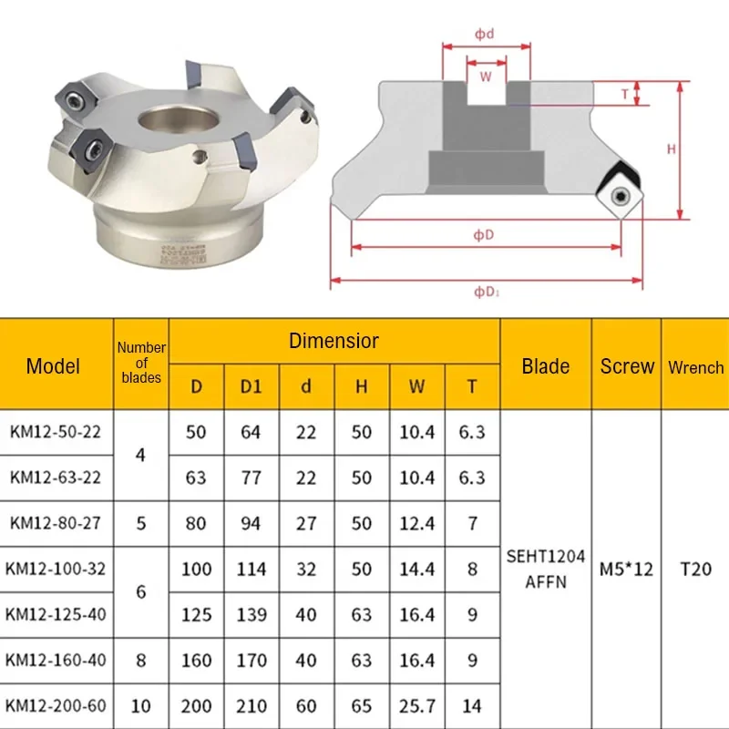 SEKT1204 NC Milling Cutter Planar Milling Rough Blade KM12-45 Degree Lathe Tool for Precision Machining