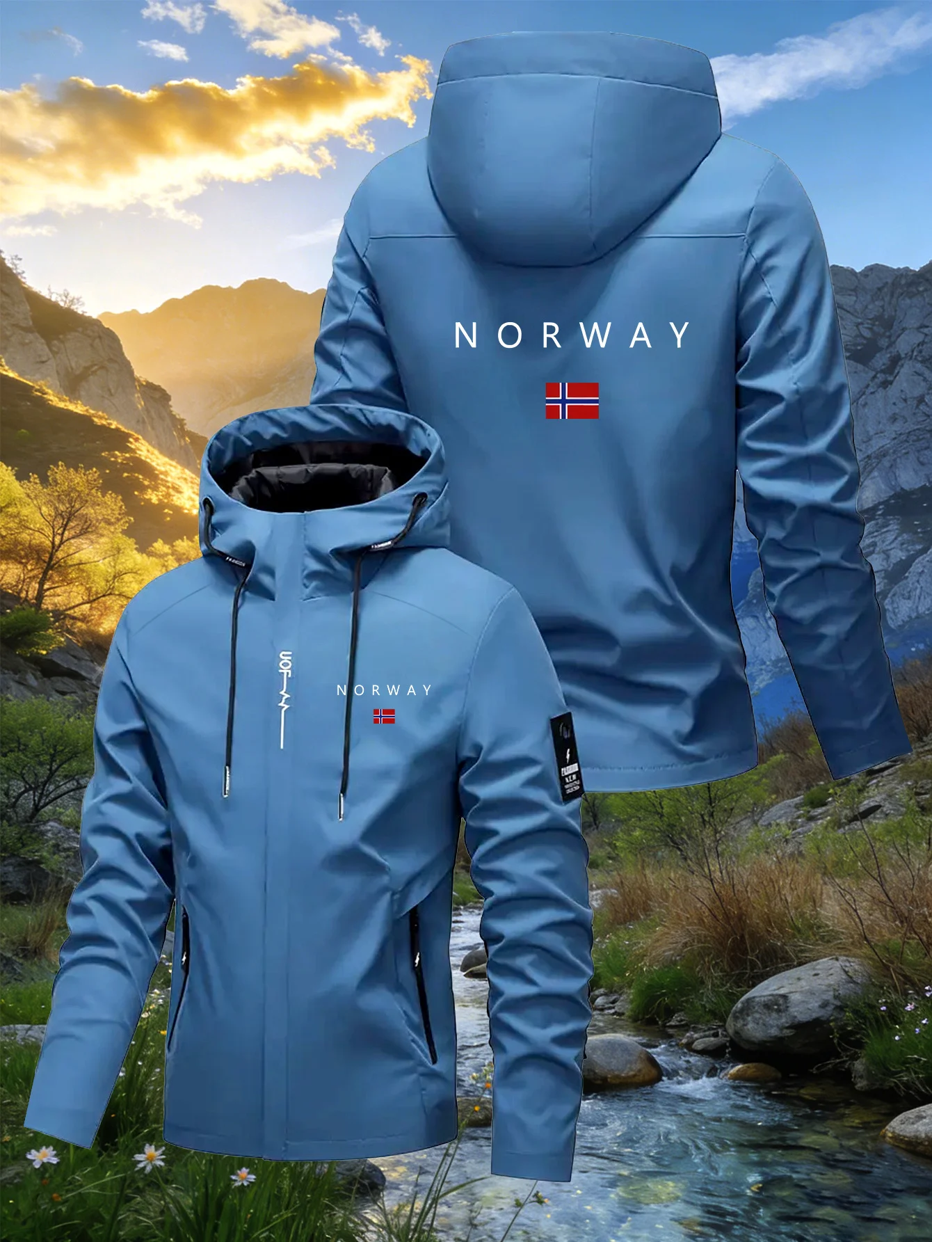 Men's outdoor trendy hooded jacket with fashionable printed design and multiple pockets for convenient storage