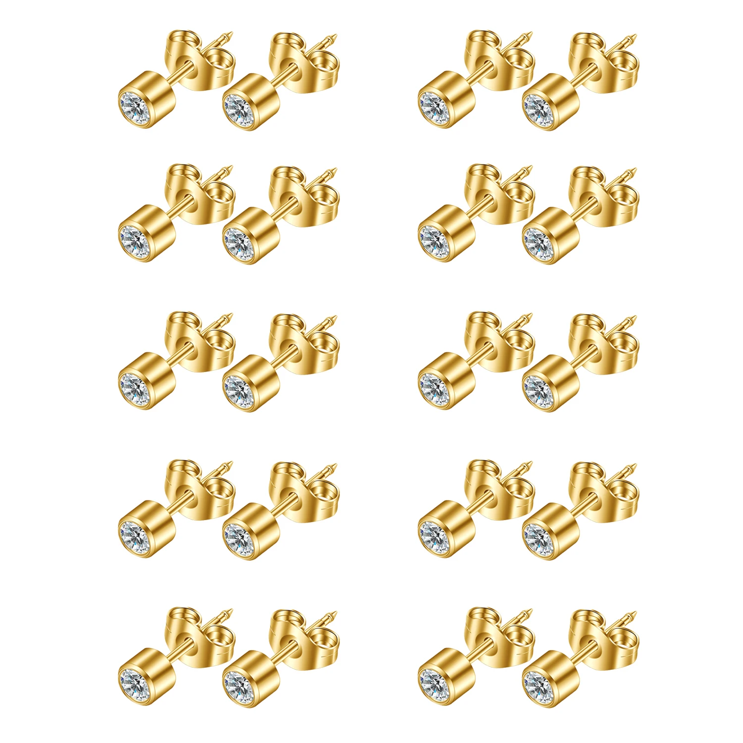 10 Pairs Stainless Steel Stud Earrings, Hypoallergenic