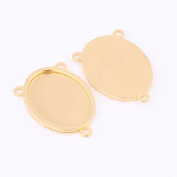 5pcs Stainless Steel Gold Plated 18x25mm Oval Cabochon Pendant Connector Base Setting Trays Diy Bezel Necklace Blanks