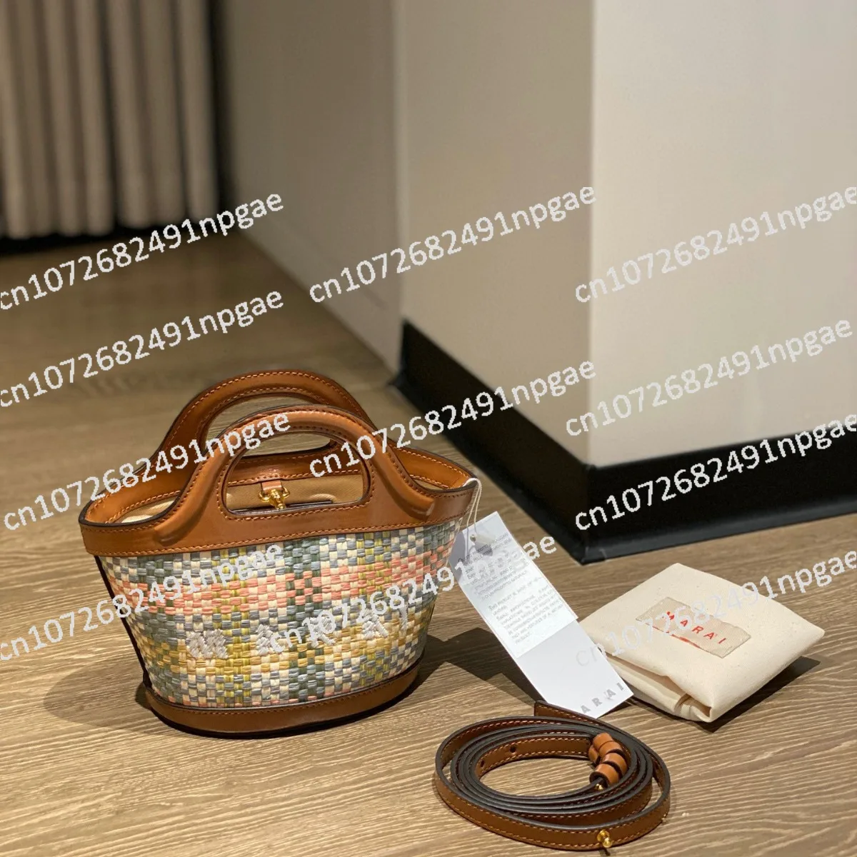 Vegetable Basket Bag, Straw Woven Bag, Crossbody Stitched Cowhide Bucket Bag