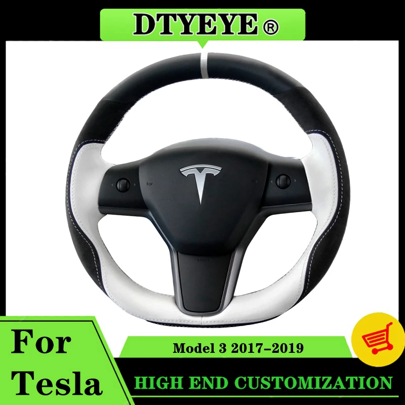 

Car Steering Wheel Cover For Tesla Model 3 2017-2022 Customized Auto Interior Accessories White DIY Steering Wheel Braid