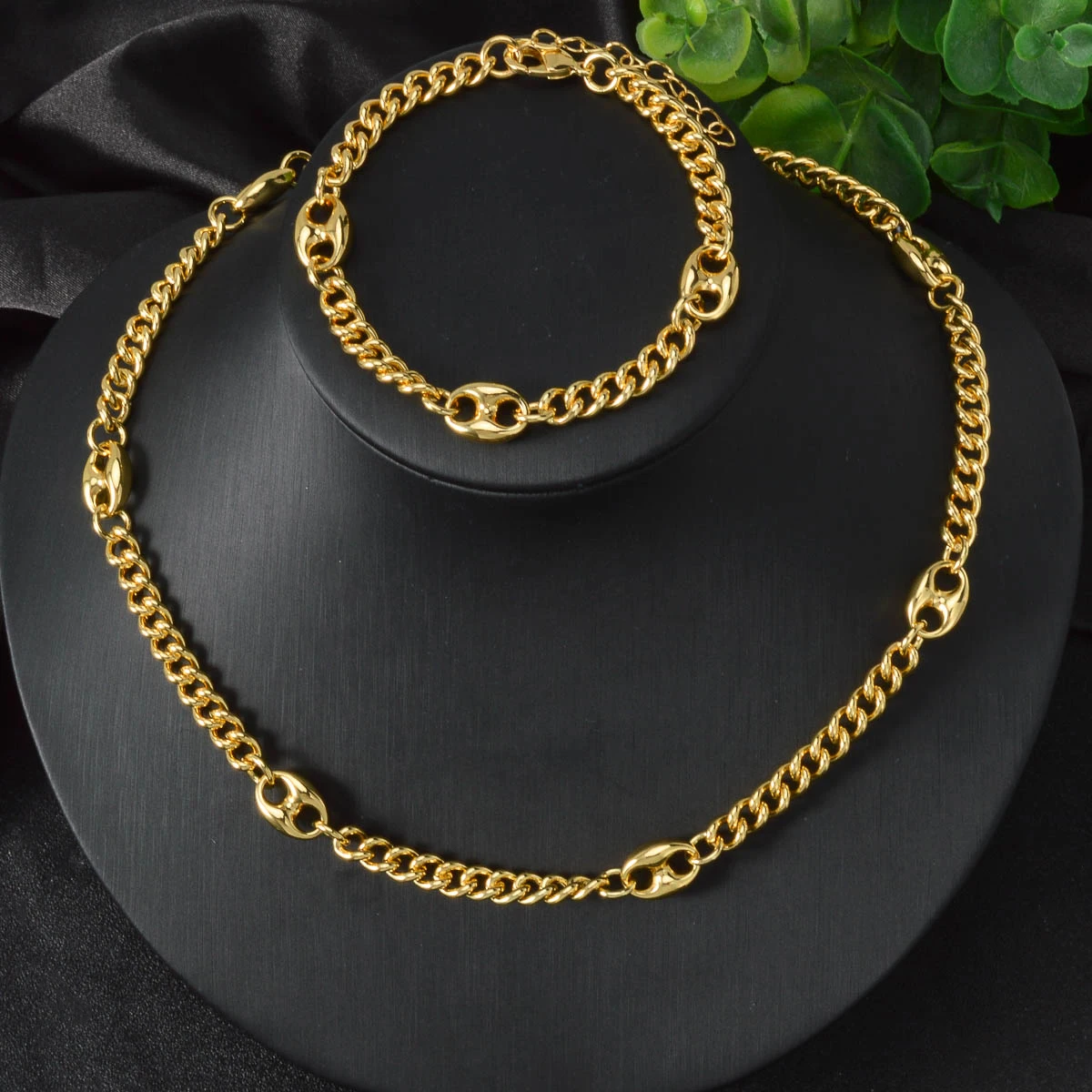 

Gold Plated Copper Necklace Bracelet Set for Women Vintage Modern Style Minimalist Jewelry Gift for Her Dainty Matching Set
