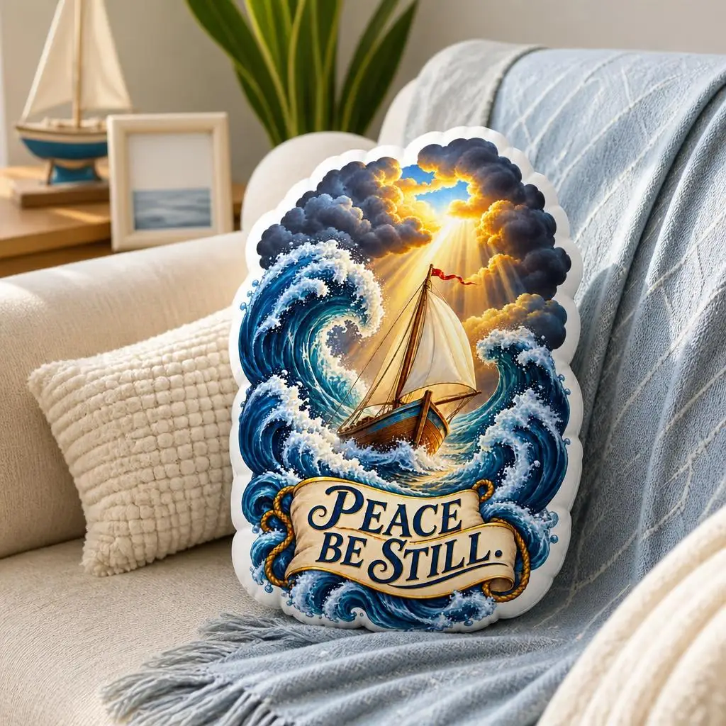 Peace Be Still Christian Sailboat Pillow Stormy Sea Faith Cushion Nautical Throw Pillow Shaped Stuffed Home Decor Gift Sofa
