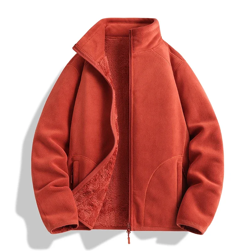 Herbstliche, leichte, beidseitig gefütterte Fleecejacke, Unisex, mit Stehkragen, dick, warm, mit flauschigem Innenfutter, Herren- und Damenmodell, thermische Oberbekleidung. – Detail 10