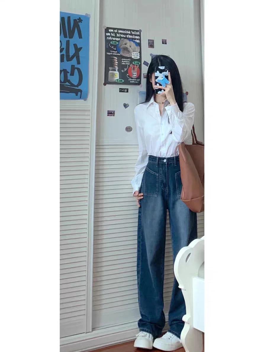 

Women Fashion Straight Leg Jeans Summer Korean Vintage Pants Female Y2k Denim Streetwear Woman Casual High Waist Jeans U350