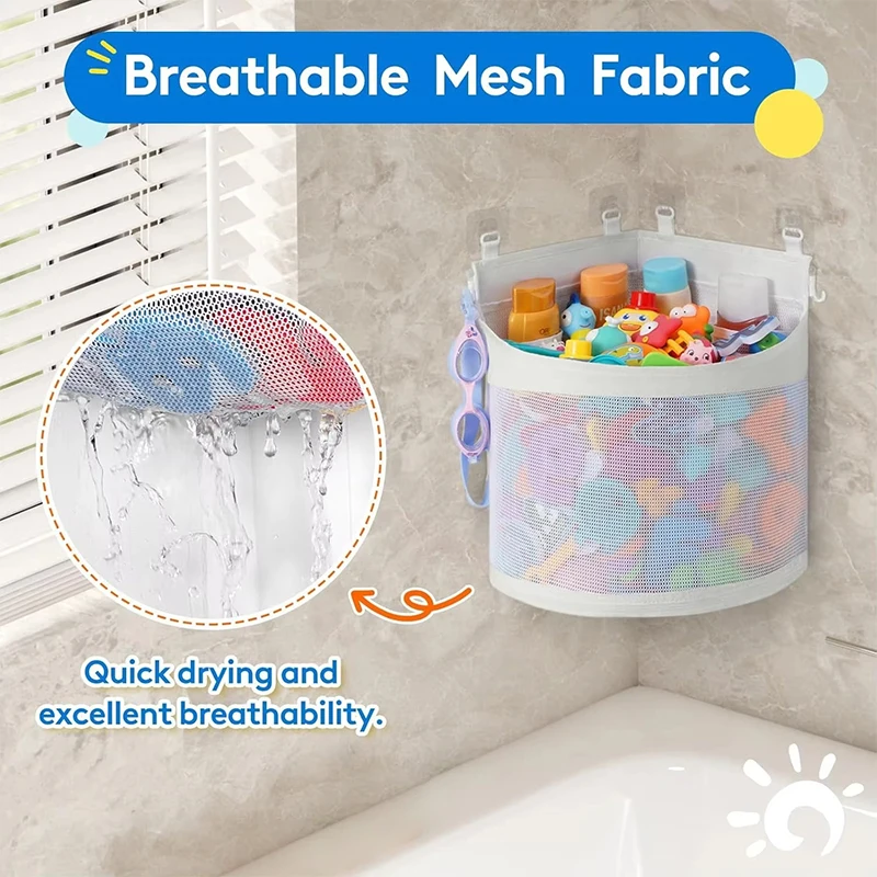 1PC Large Bath Toy Storage Bag Polyester 33cm Wall Mounted Hanging Mesh Organizer Quick Dry For Kids Shower Bathroom