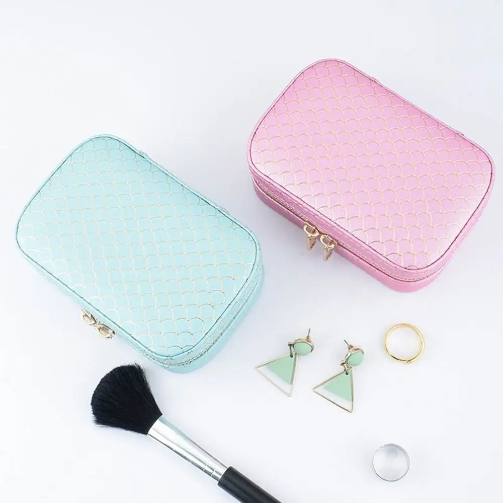 

PU Leather Mini Jewelry Box Waterproof with Two Way Zipper Earring Bracelets Display Holder Lightweight Jewelry Organizer