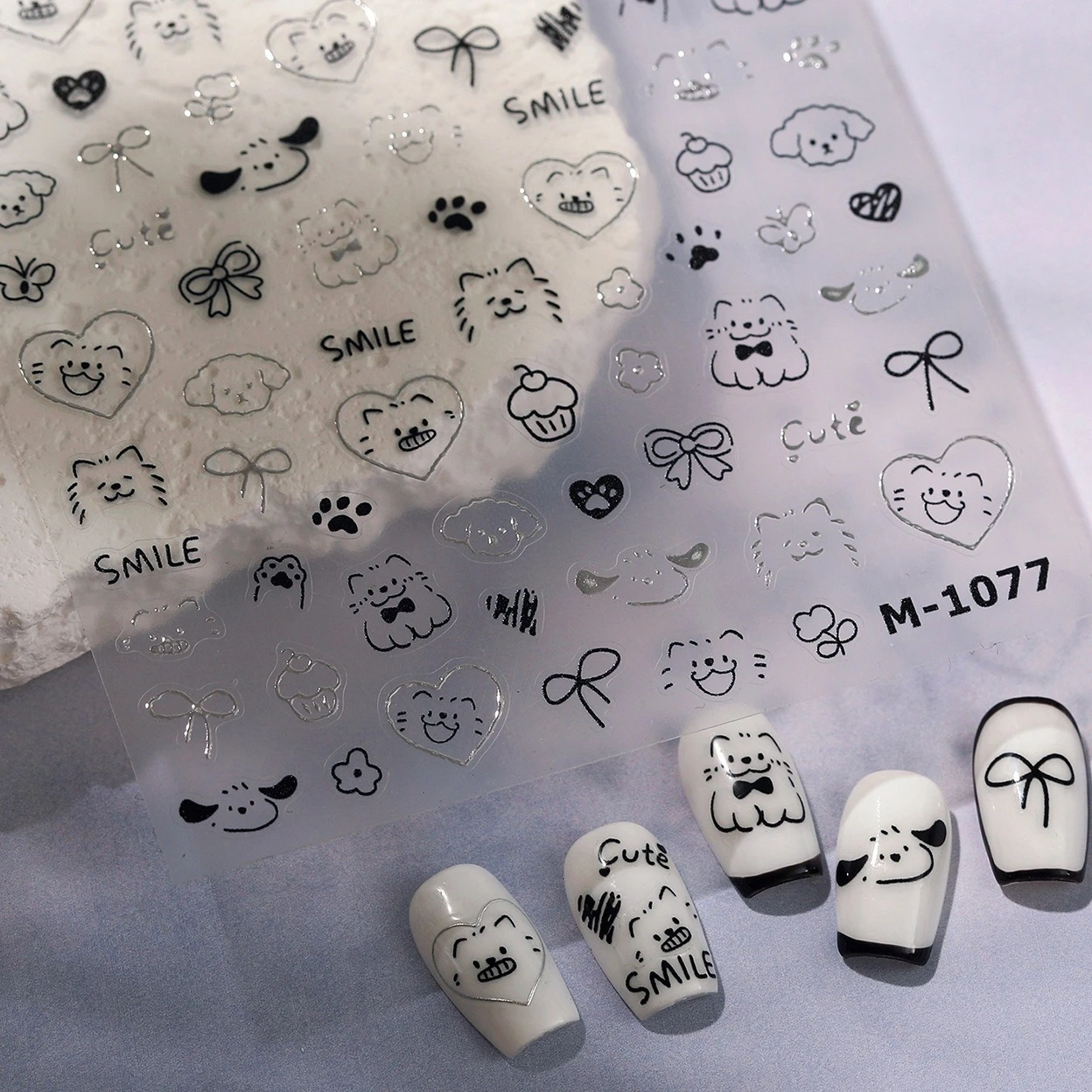 Graffiti Pfote Schleife Kuchen Katze Hund Kaninchen Blume Liebe Herz Blume Stern Planet Wolke Gird Linie Nail Art Aufkleber Maniküre Aufkleber