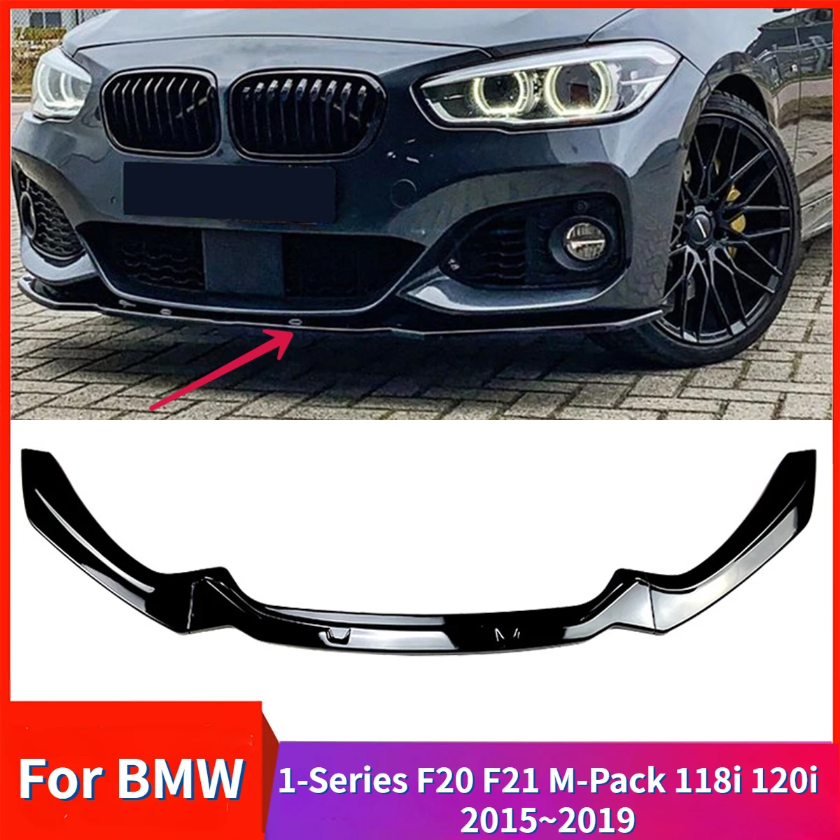 

For BMW 1-Series F20 F21 M-Pack 118i 120i 2015-2019 Car Front Bumper Lip Splitter Diffuser Body Kit Spoiler Performance Refit