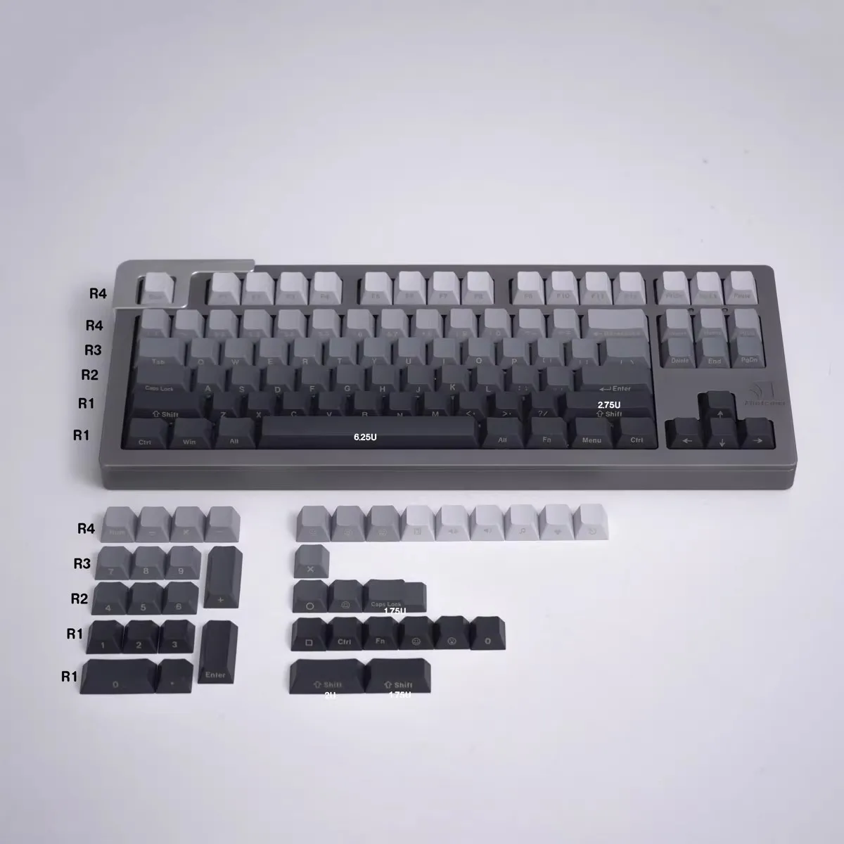 High-Grade Grey Gradient Positive Side Engraved Keycap 125 Key Mechanical Keyboard Pbt Sublimation Keyboard Accessories
