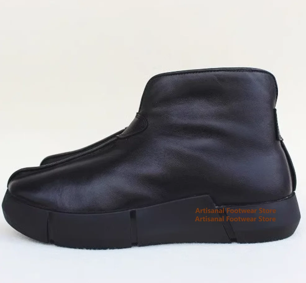 Botas altas para hombre de cuero negro con cremallera lateral de piel de oveja botas cálidas antideslizantes integradas hechas a mano de cuero genuino para hombre