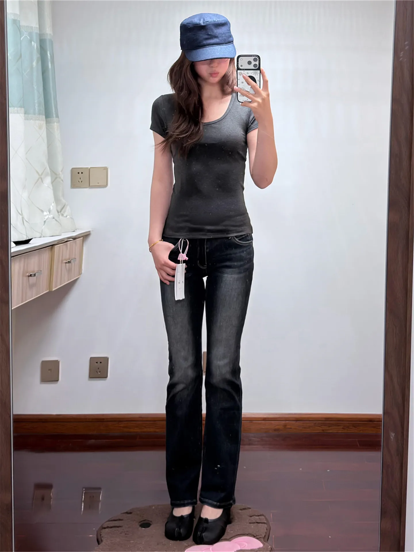 

Extended Length Slim Fit Low Waist Bell Bottom Denim Jeans Women's Summer Fashionable Straight Leg Pants High Rise