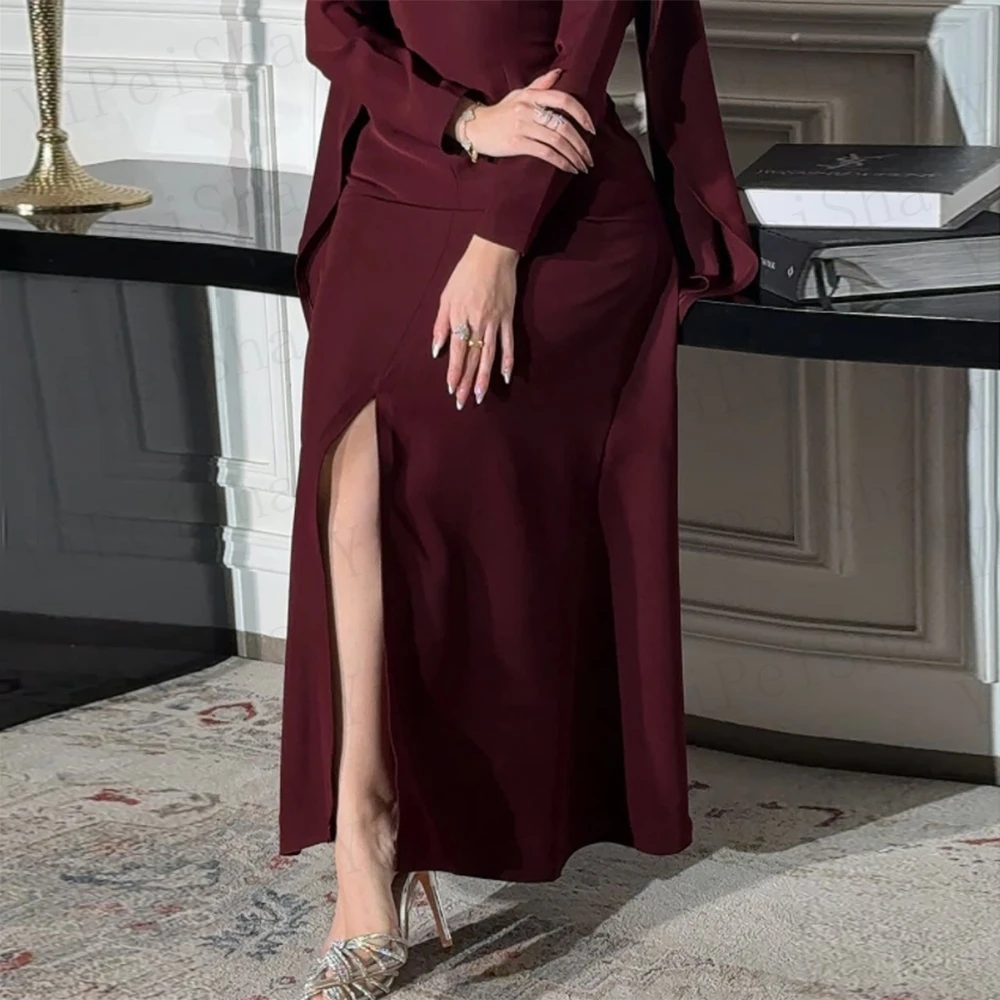 Dostosowane suknie balowe o linii A do kostek O-Neck pełna rękaw suknia wieczorowa proste drapowane modne sukienki imprezowe z rozcięciem z boku