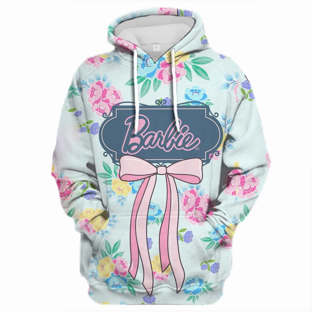 Disney Barbie Print Pullover Hoodies Long Sleeve Sweatshirt Men Women Clothes Parent-child Cartoon Tops Coat Spring Gifts