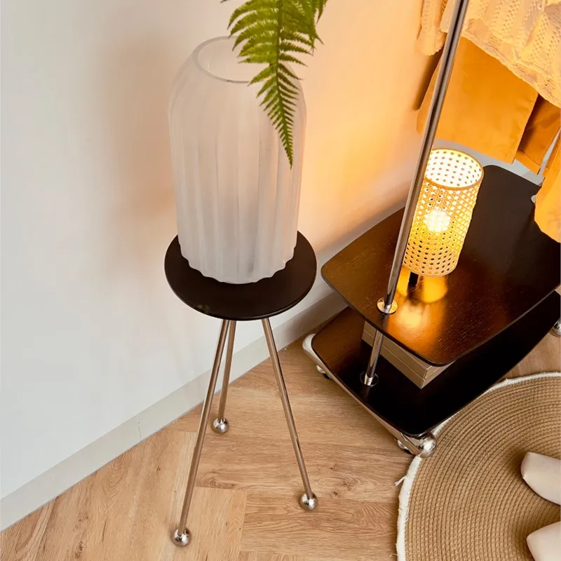 MOMO Stainless Steel Small Coffee Table Round Table Projection Flower Rack Balcony Small Bedside Small Side Corner Table - Image 2