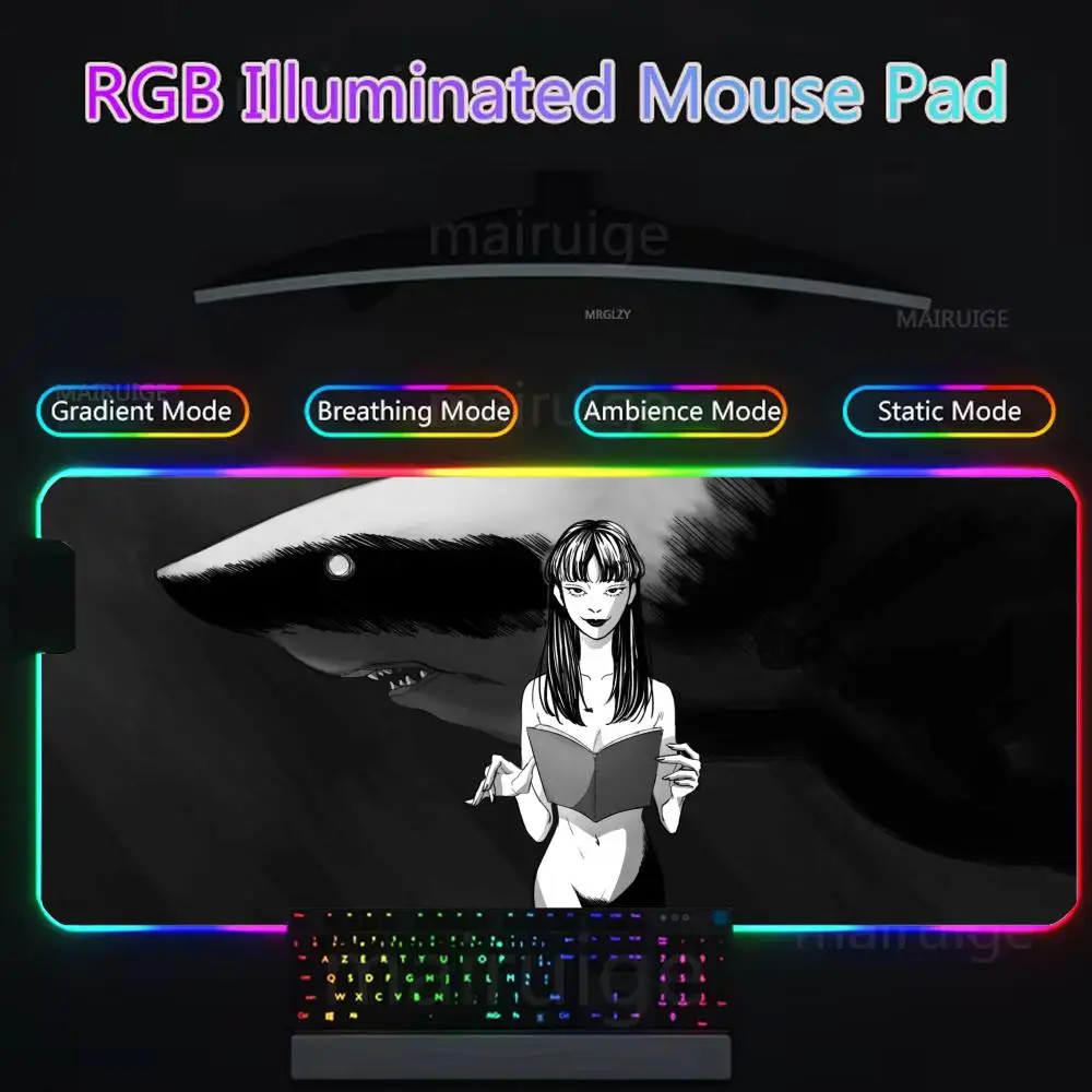 Junji Ito Tees Horror Desk  Mouse Pad Gamer Rgb Desk Mat Back Light LedSetup Gaming Accessories Deskmat Big Mousepepad Backlight