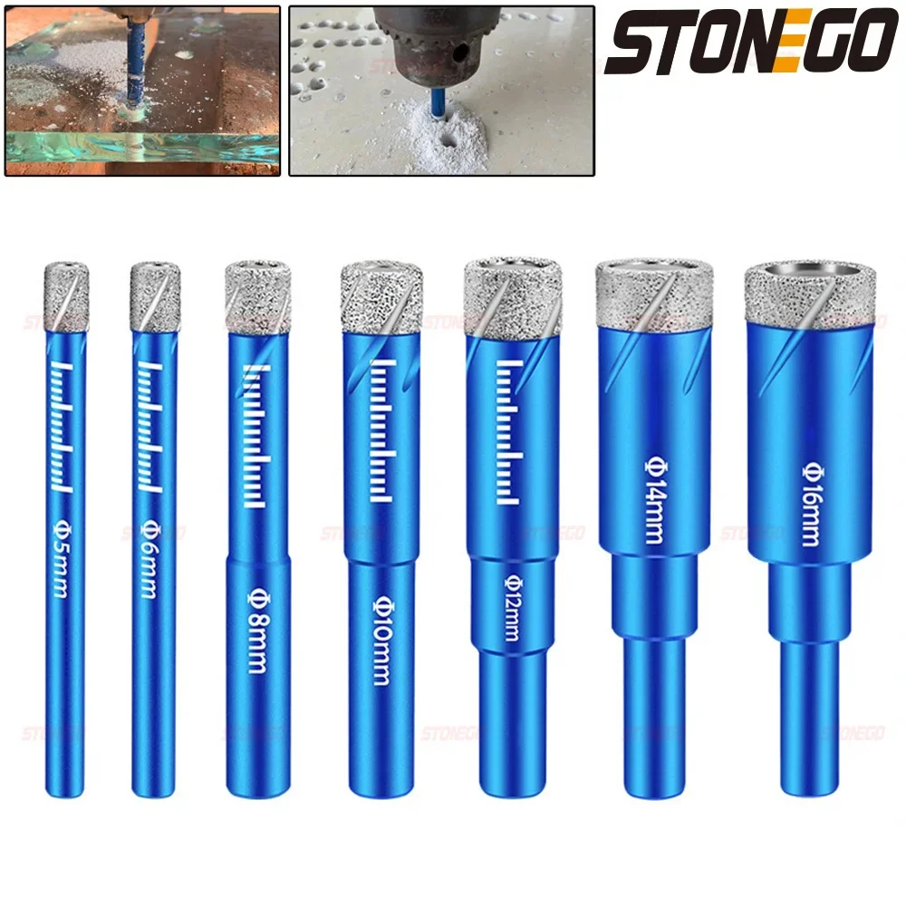 STONEGO 1PC Brazed Dry Drill Bit Multifunction Drill Bit For Marble Brick Granite Glass Dry Open Hole 5/6/8/10/12/14/16mm