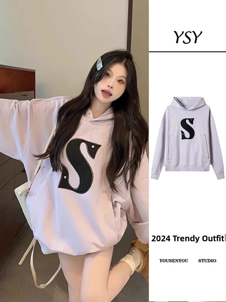 Laid-ba Koreaanse Amerikaanse Sle Dameshoodie Casual Faionable Lente Herfst Losse Top Comfortabel Lang Sve Crew Ne S...