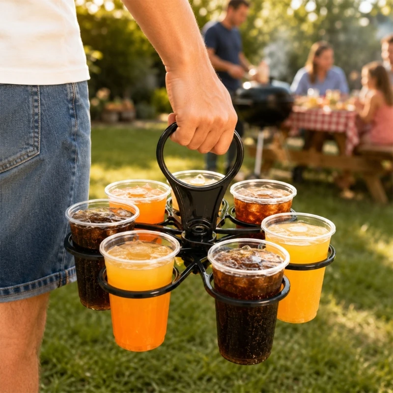 Party Table Cup Stand for Group Beverage Service Flat-Store 6 Slot Rack with Turn Base for Camp Meal Use During Breaks 55KF