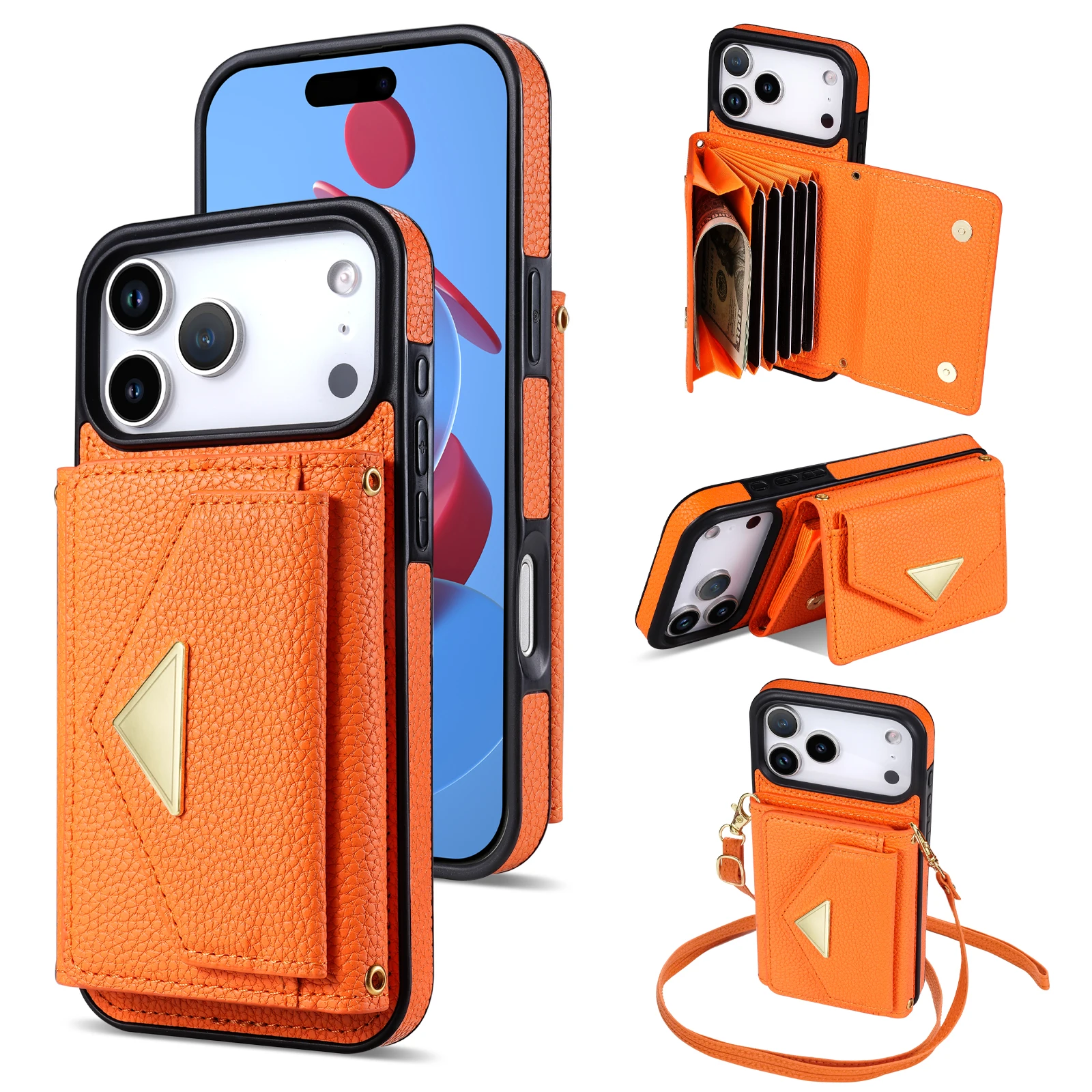 Crossbody Lanyard Leder Brieftasche Karte Telefon Fall für IPhone 17 Air 16E 16 Pro Max 15 14 Plus 13 12 11 XS XR SE2020 Leder Abdeckung
