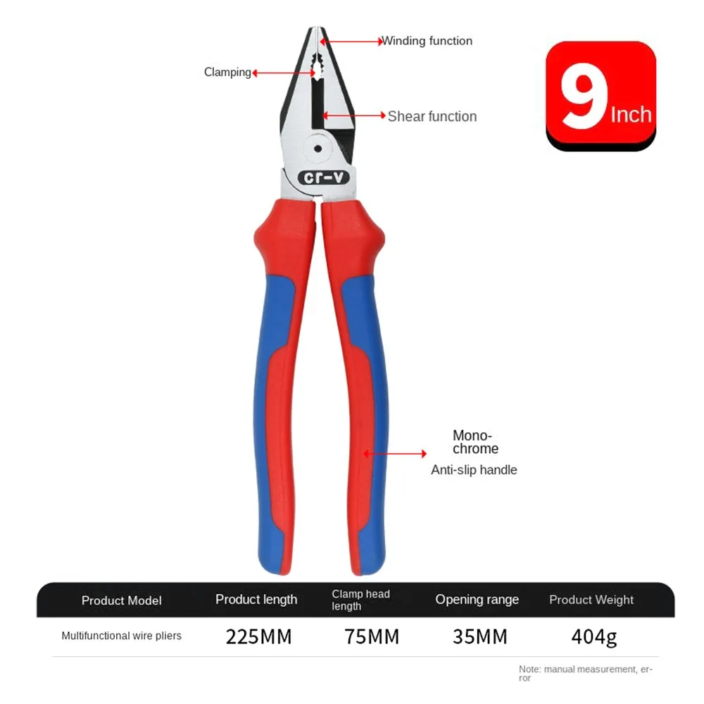 1Pcs Steel Wire Wire Pliers Labor-Saving with Nonslip Handle Electrician Tool 7/8/9 inch Multi-Functional Flat Mouth Pliers