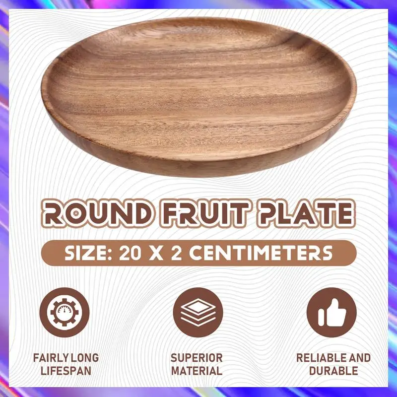 ABNL Round Solid Wood Board Whole Acacia Wood Fruit Plate Wooden Saucer Tea Plate Dessert Dinner Breakfast Plate