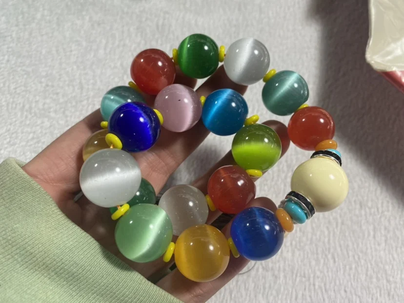 Colorful opal Buddha beads rosary handheld Wenwan Shibazi luminous stone Buddha beads car hanging 18mm