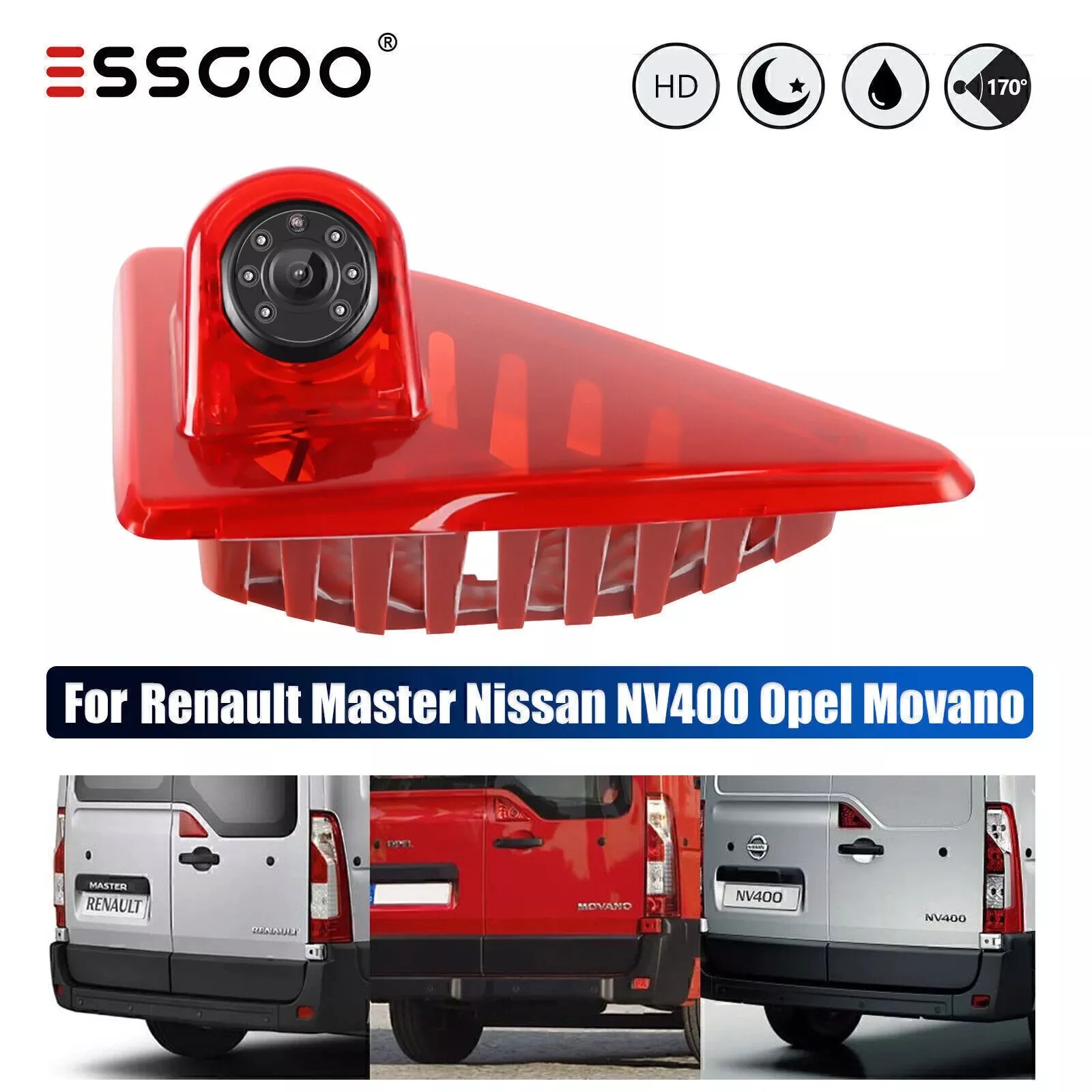 ESSGOO 3rd Brake Light Cover HD Rear View Backup Camera Night Vision For Renault Master 2010-2019 Nissan NV400 10-20 Opel Movano