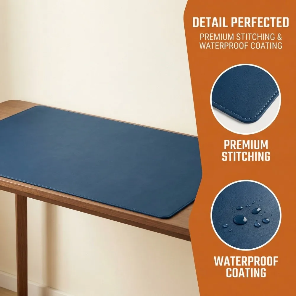 Stitched Mouse Pad PU Leather Non-slip Keyboard Mice Mat Solid Color Extra Large Laptop Computer Mousepad Writing Desk