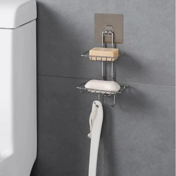 

Настенная двухъярусная мыльница из нержавеющей стали для ванной комнаты, без сверления, для хранения